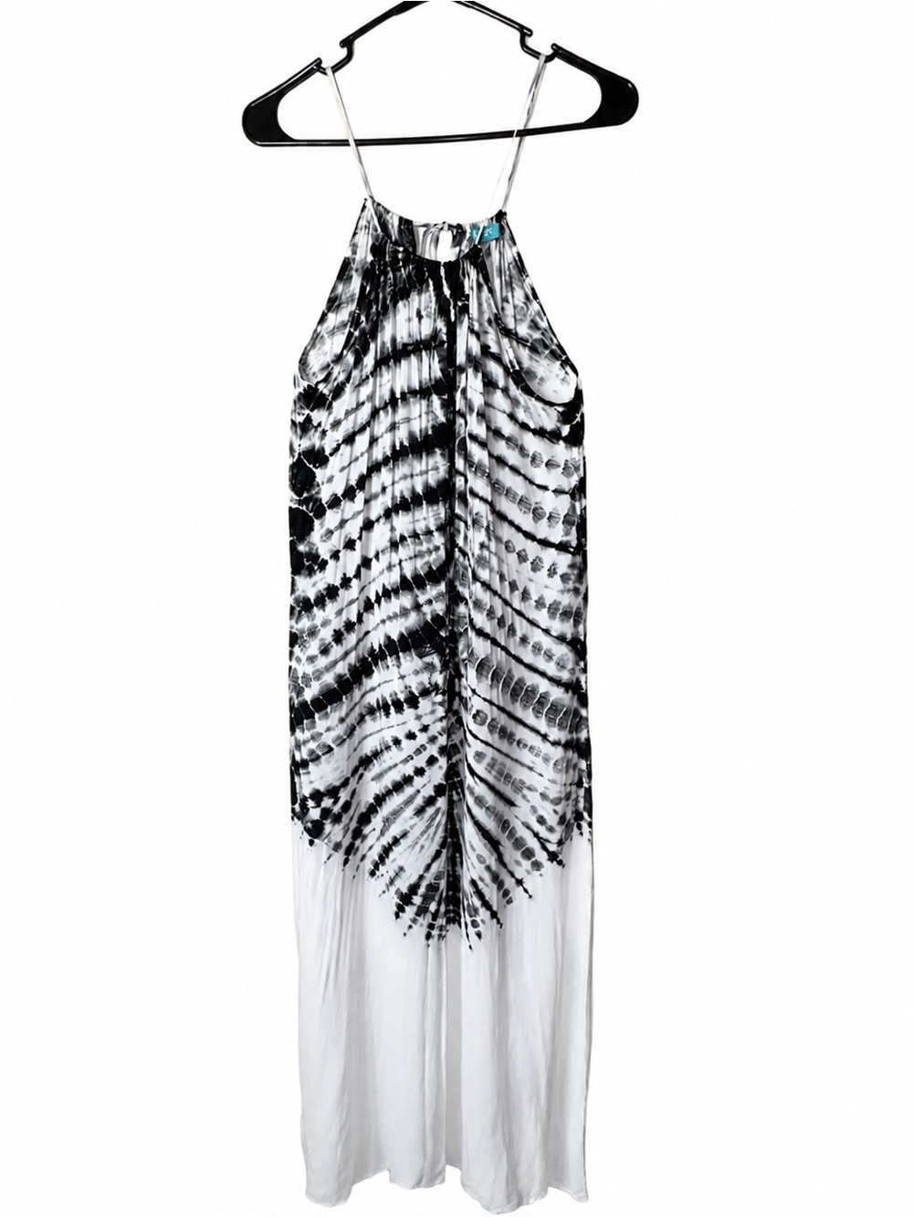 River + Sky Black White Tie Dye Halter Maxi Dress Small Made in USA Boho Rayon